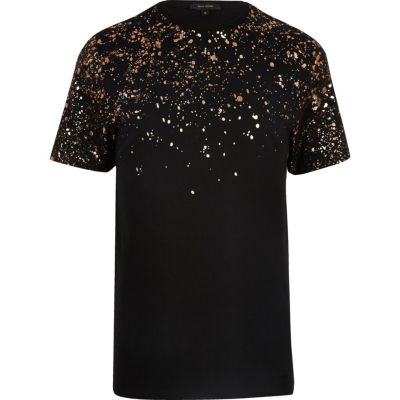 Black metallic paint splatter T-shirt